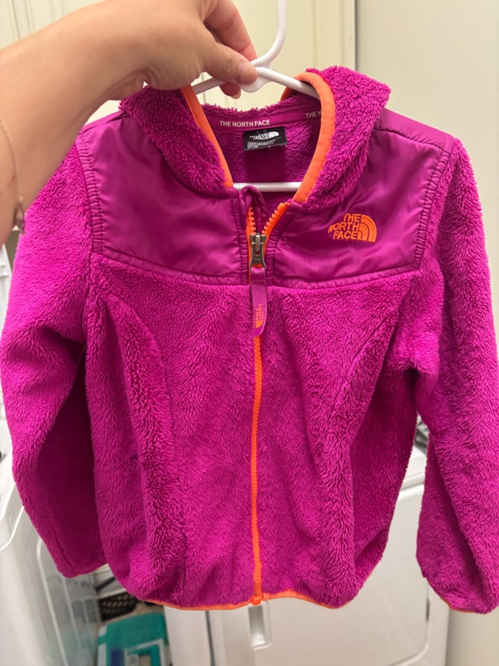 The North Face Kids Magenta Fleece Jacket with Orange Trim